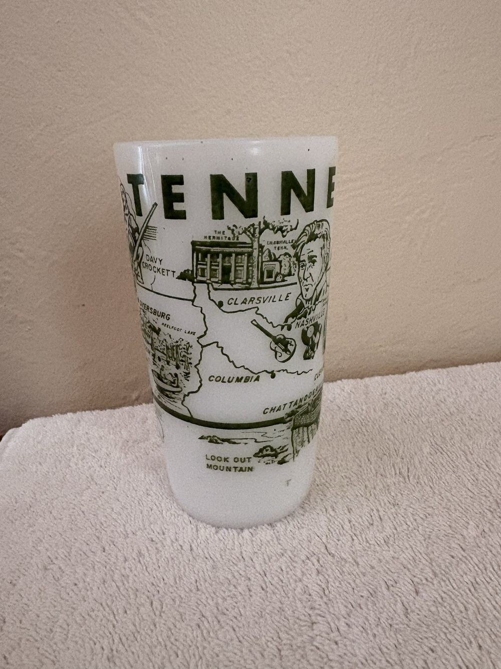 Vintage Federal Milk Glass Tennessee State Souvenir Drinking Glass Tumbler